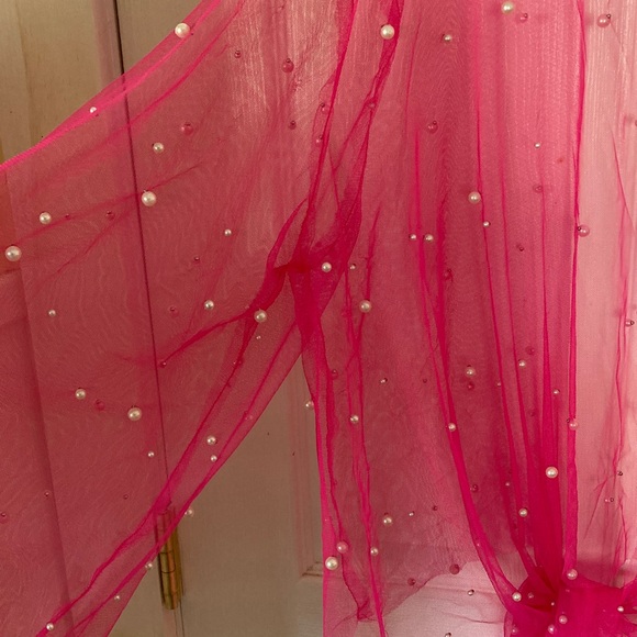 Pink Lily Hot Pink Sheer Cover-Up with Faux Pearls - Picture 3 of 7